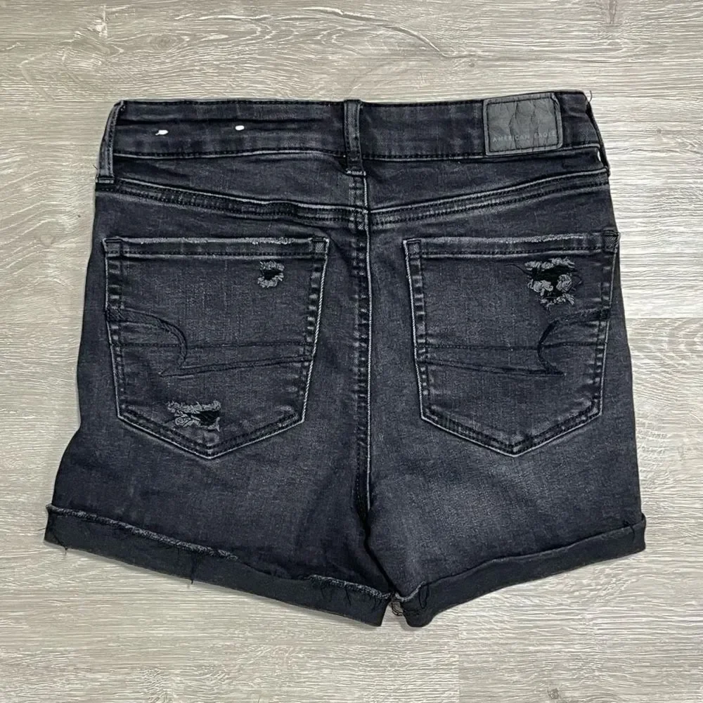 America Eagle Super Hi-Rise Distressed Shortie Size 2 Women’s Faded Black - Picture 6 of 13